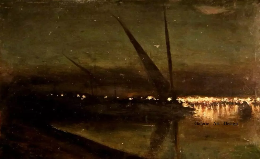 Image Barques sur le lac la nuit