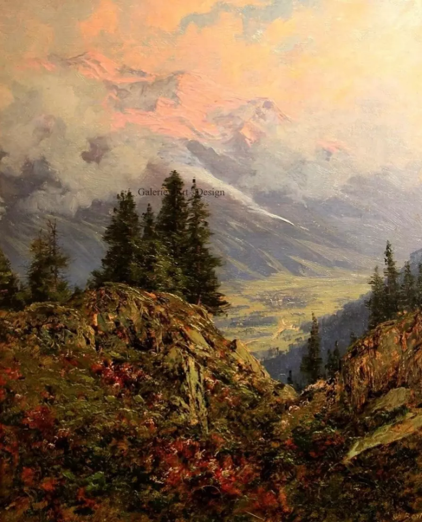 Image Le village de Chamonix et coucher de soleil sur Le Mont Blanc